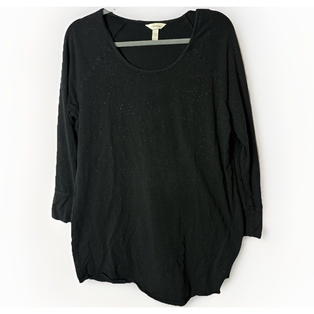 Soma Long Sleeve Nightgown XL Black White/Silver Speckle Thick Knit Cotton Modal